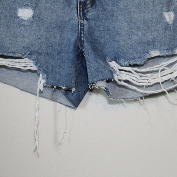 KanCan Button Fly Cut Off Jean Shorts Light Hi Rise Distressed Size Large H12810 - Picture 4 of 12